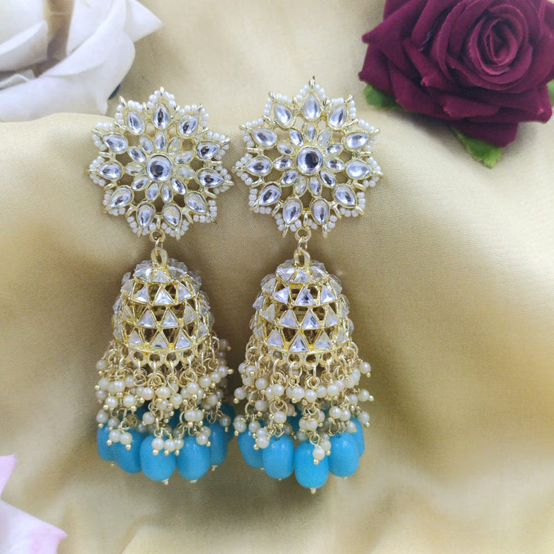 SNERA Gold Plated Kundan Stone And Pearls Dangler Earrings