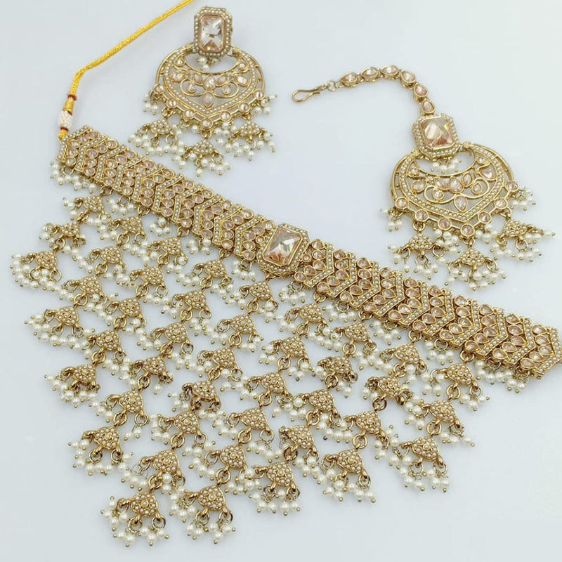 SNERA  Gold Plated Pota Stone And Pearls Necklace Set