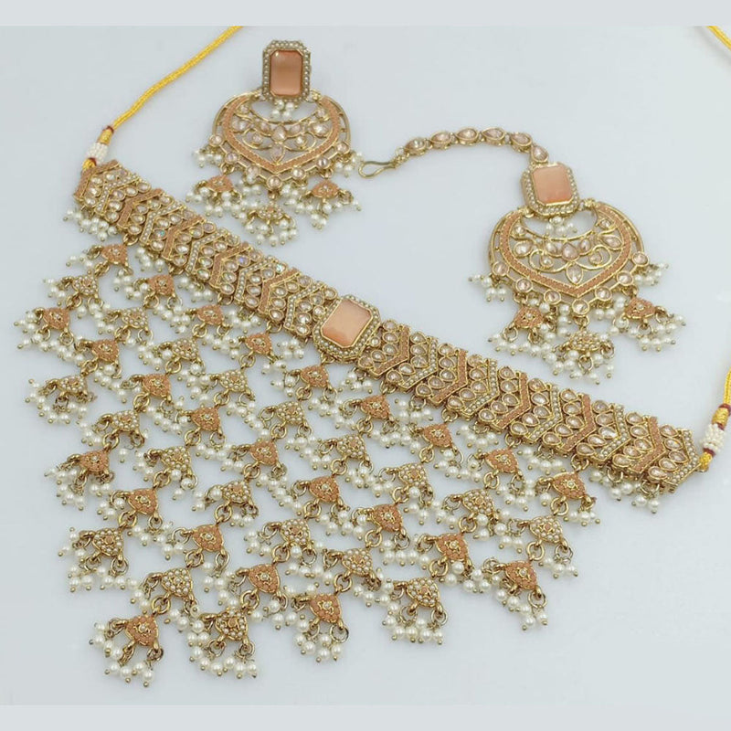 SNERA  Gold Plated Pota Stone And Pearls Necklace Set