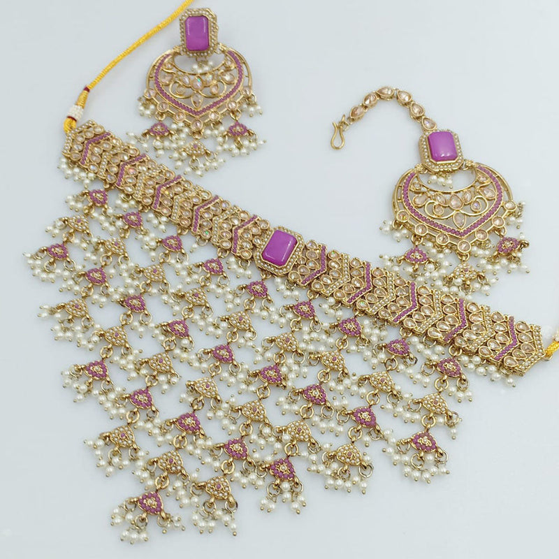 SNERA  Gold Plated Pota Stone And Pearls Necklace Set