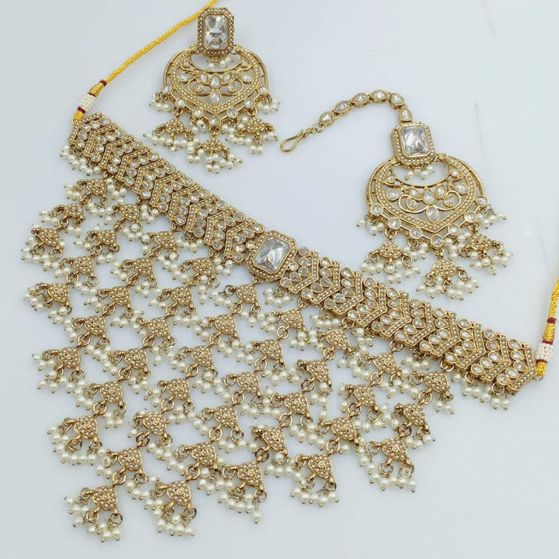 SNERA  Gold Plated Pota Stone And Pearls Necklace Set