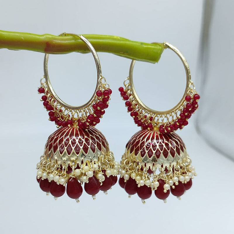 SNERA Gold Plated Beads And Pearls Jhumki Earrings