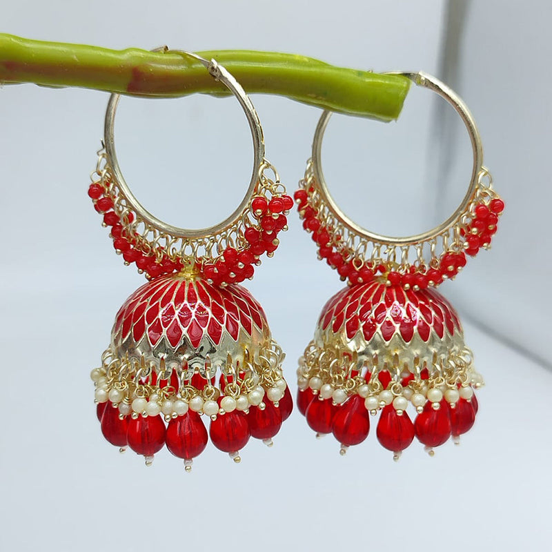 SNERA Gold Plated Beads And Pearls Jhumki Earrings