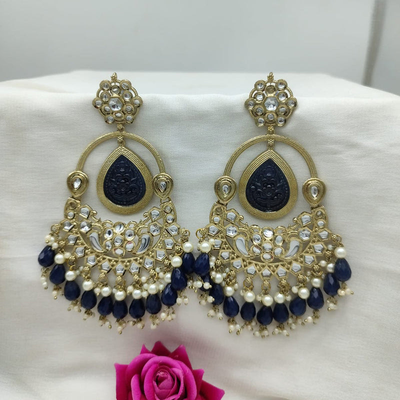 SNERA Gold Plated Kundan Stone And Beads Dangler Earrings