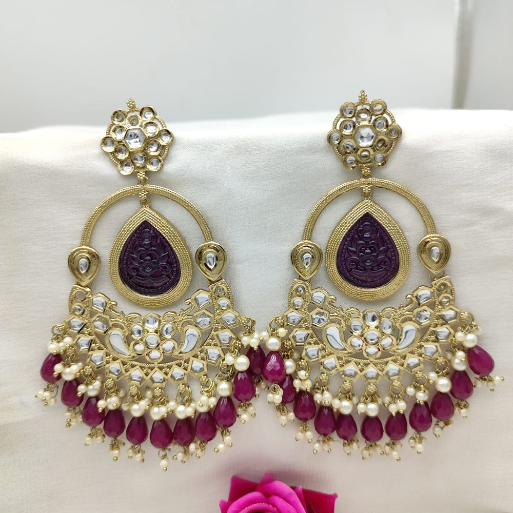 SNERA Gold Plated Kundan Stone And Beads Dangler Earrings