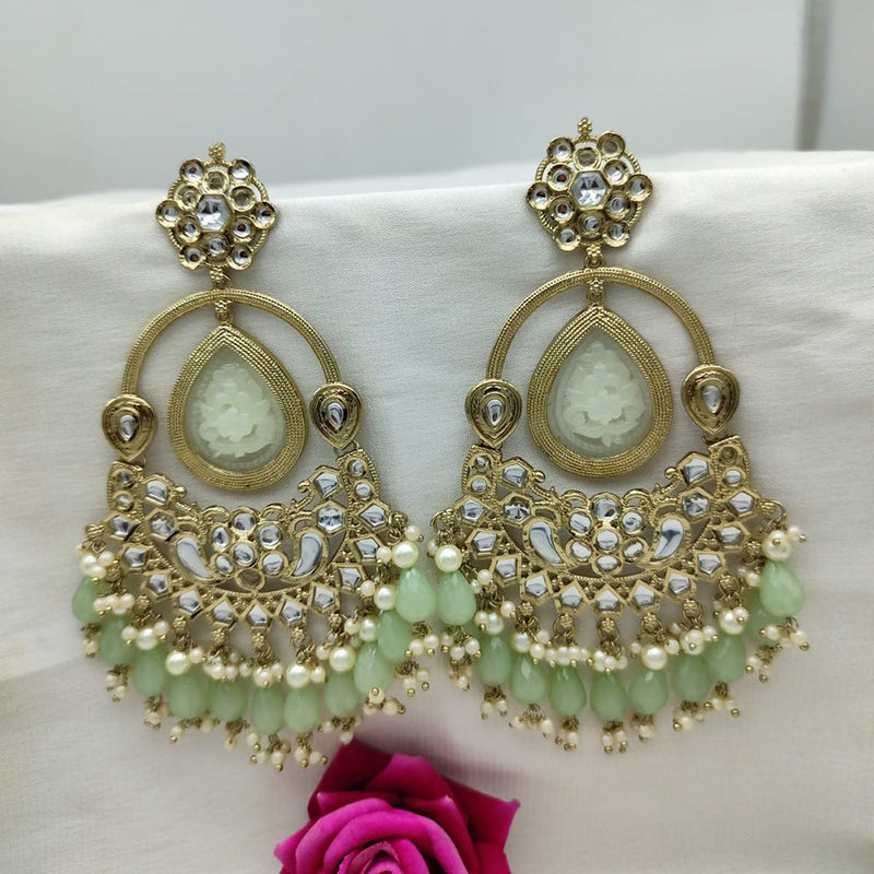 SNERA Gold Plated Kundan Stone And Beads Dangler Earrings