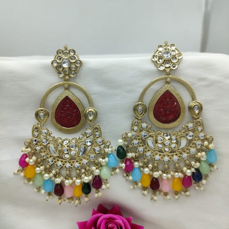 SNERA Gold Plated Kundan Stone And Beads Dangler Earrings