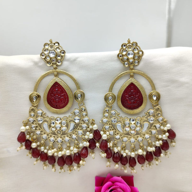 SNERA Gold Plated Kundan Stone And Beads Dangler Earrings