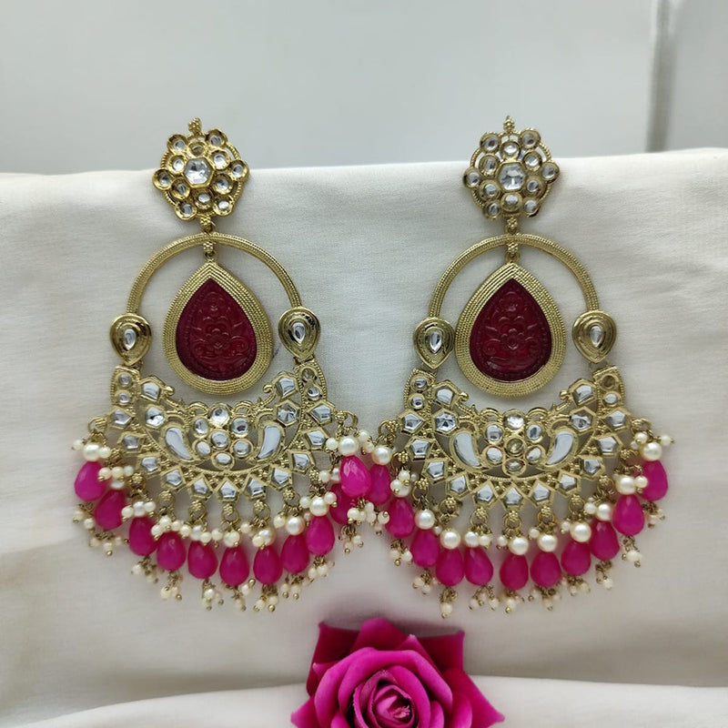 SNERA Gold Plated Kundan Stone And Beads Dangler Earrings