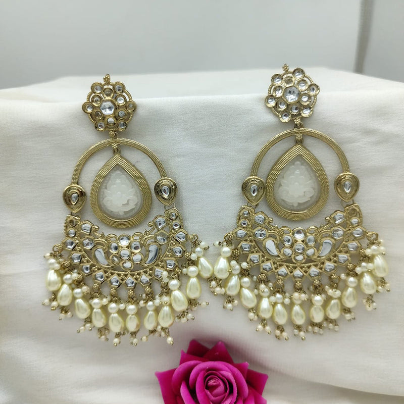 SNERA Gold Plated Kundan Stone And Beads Dangler Earrings