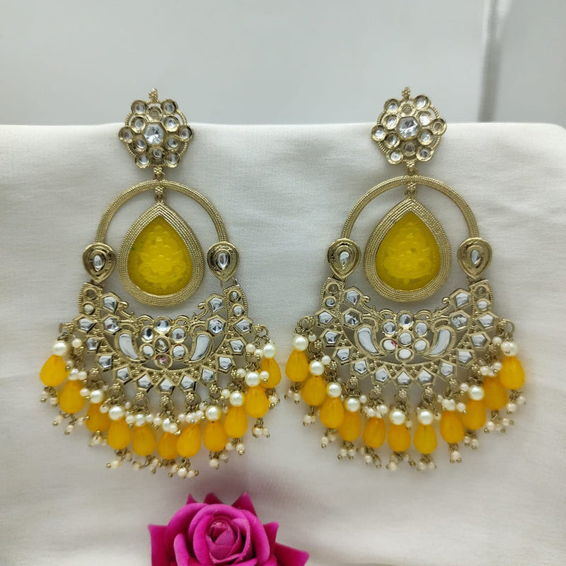 SNERA Gold Plated Kundan Stone And Beads Dangler Earrings