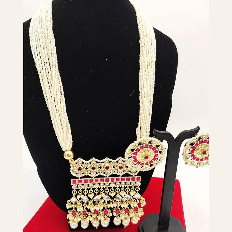 SNERA Gold Plated Kundan Stone & Pearls Necklace Set