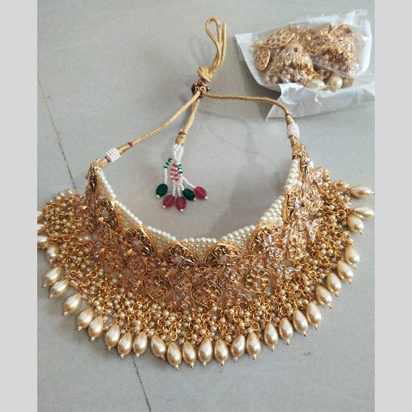 SNERA Gold Plated Crystal Stone And Beads Choker Necklace Set