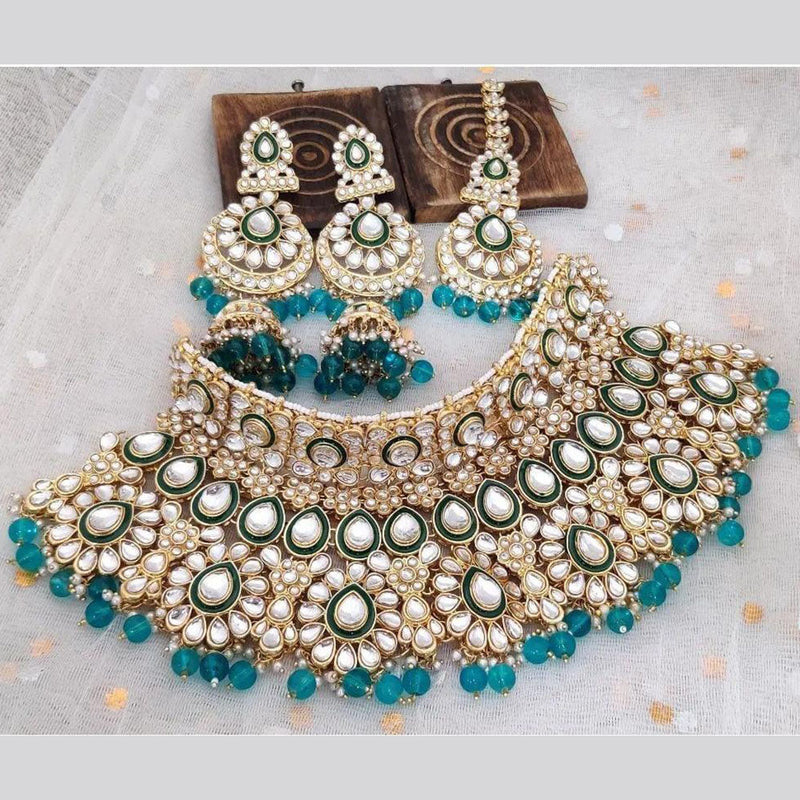 SNERA Gold Plated Kundan Stone And Beads Choker Necklace Set