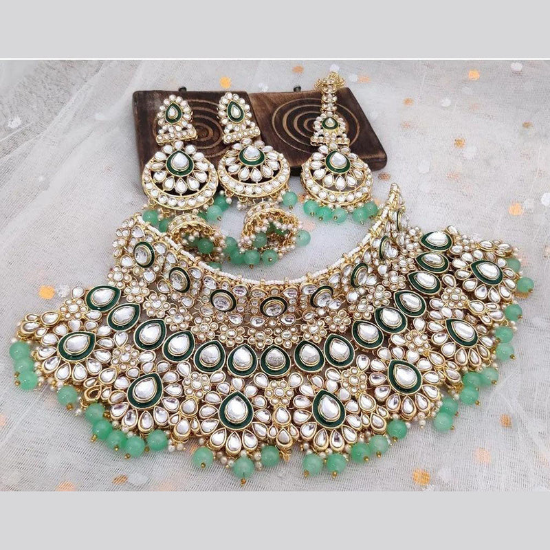 SNERA Gold Plated Kundan Stone And Beads Choker Necklace Set