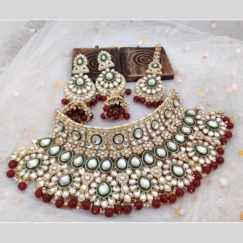 SNERA Gold Plated Kundan Stone And Beads Choker Necklace Set