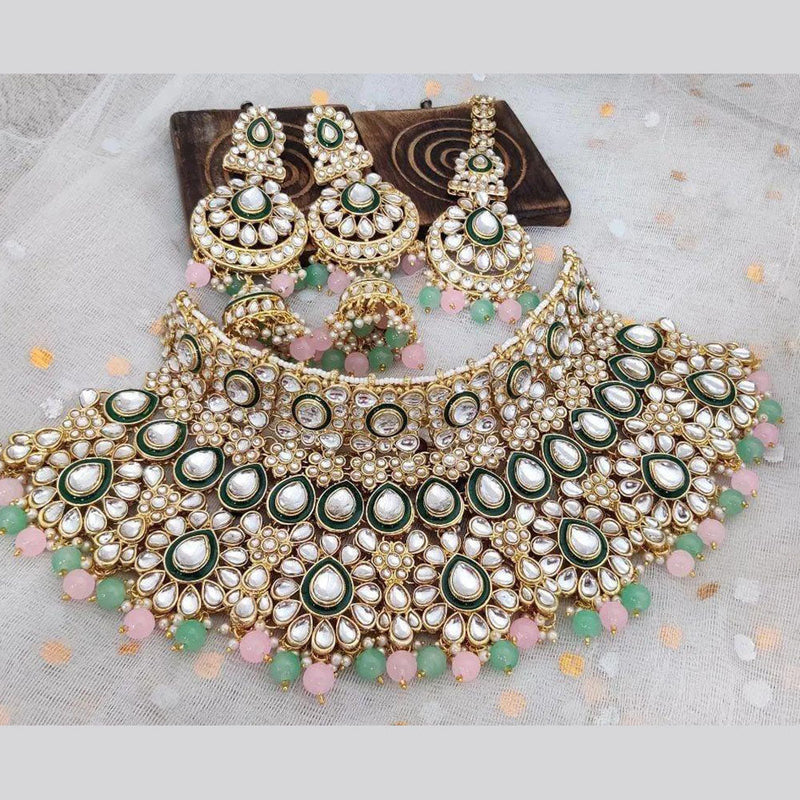 SNERA Gold Plated Kundan Stone And Beads Choker Necklace Set