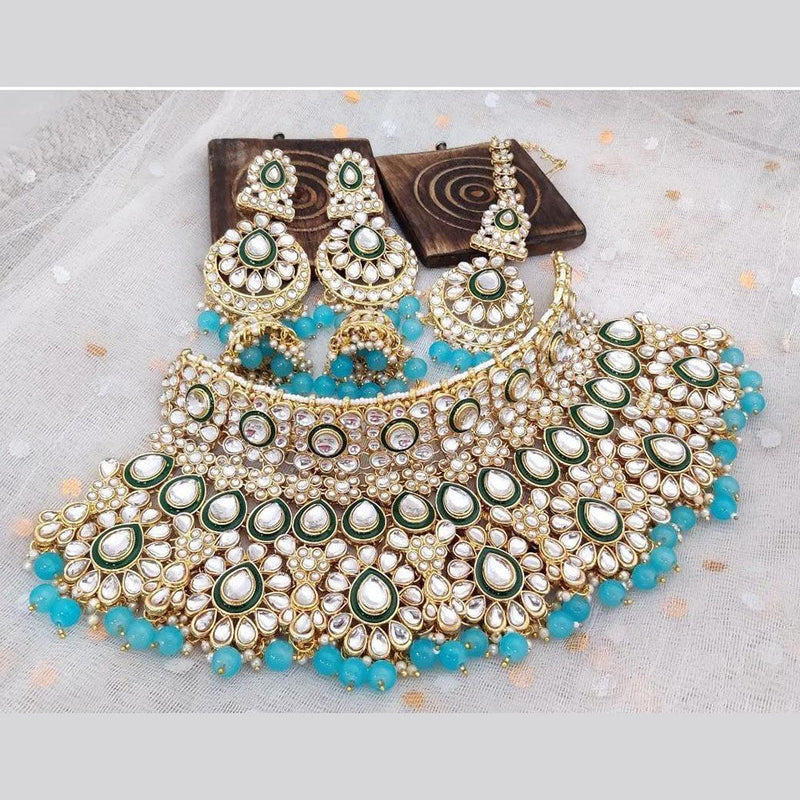 SNERA Gold Plated Kundan Stone And Beads Choker Necklace Set