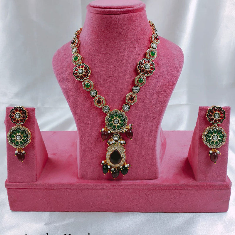 SNERA Gold Plated Crystal Stone And Beads Necklace Set