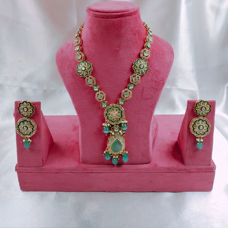 SNERA Gold Plated Crystal Stone And Beads Necklace Set