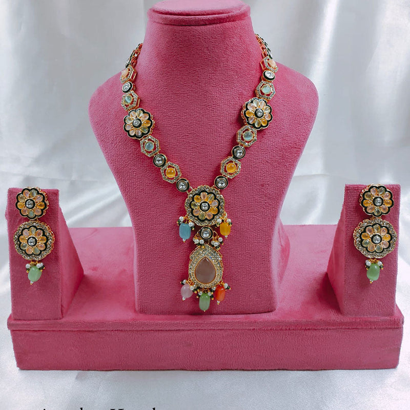 SNERA Gold Plated Crystal Stone And Beads Necklace Set