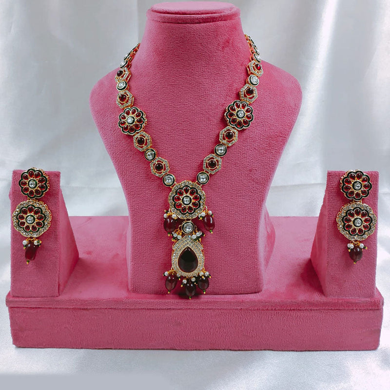 SNERA Gold Plated Crystal Stone And Beads Necklace Set