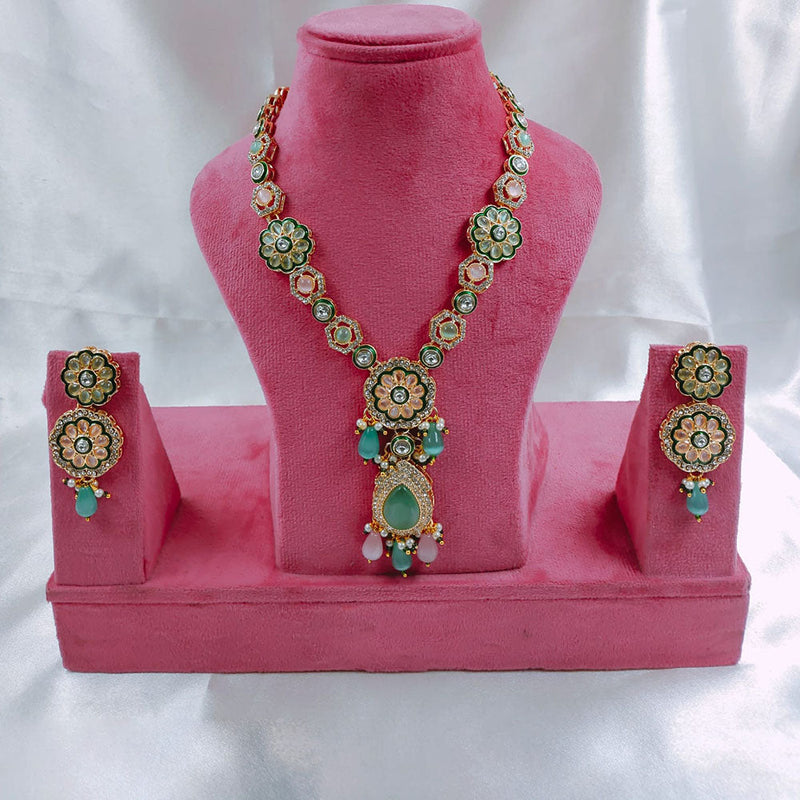 SNERA Gold Plated Crystal Stone And Beads Necklace Set