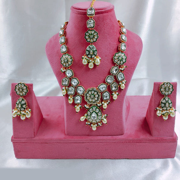 SNERA Gold Plated Crystal Stone And Beads Necklace Set