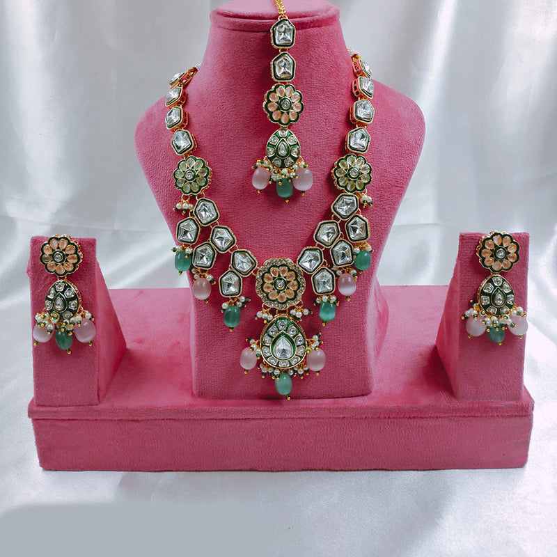 SNERA Gold Plated Crystal Stone And Beads Necklace Set