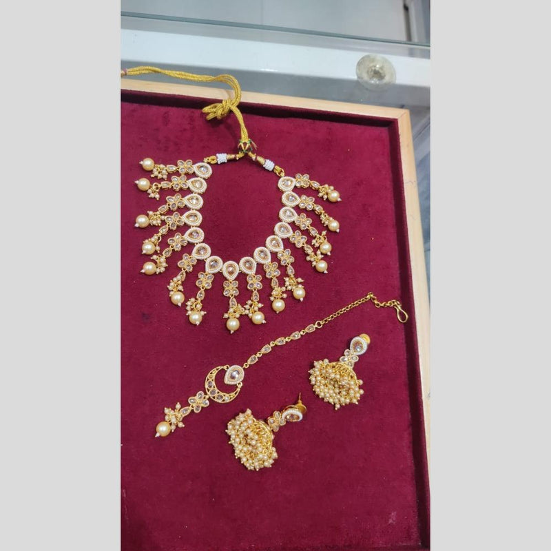 SNERA Gold Plated Crystal Stone And Beads Necklace Set