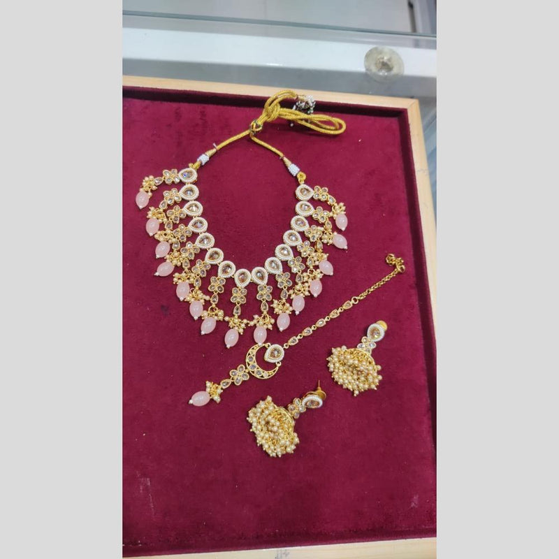 SNERA Gold Plated Crystal Stone And Beads Necklace Set