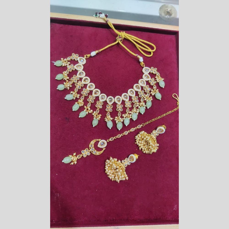 SNERA Gold Plated Crystal Stone And Beads Necklace Set