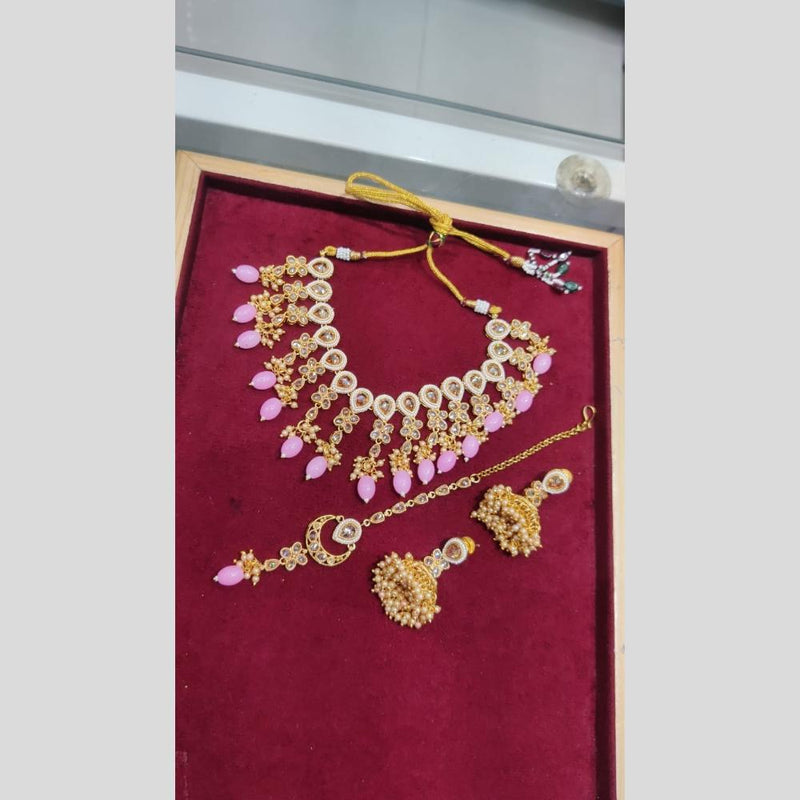 SNERA Gold Plated Crystal Stone And Beads Necklace Set