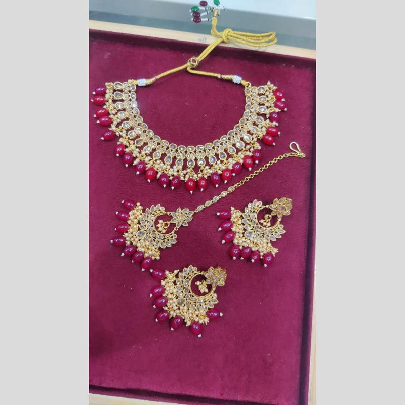 SNERA Gold Plated Crystal Stone And Beads Necklace Set