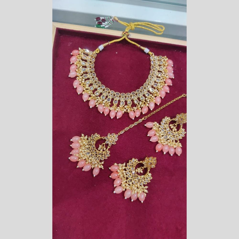 SNERA Gold Plated Crystal Stone And Beads Necklace Set