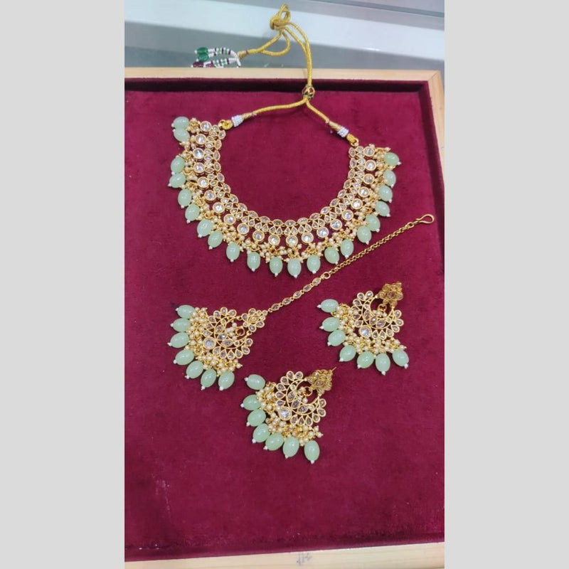 SNERA Gold Plated Crystal Stone And Beads Necklace Set