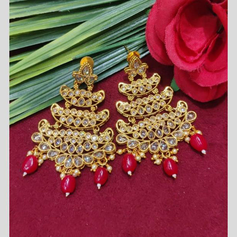 SNERA Gold Plated designer Crystal Stone And Beads Dangler Earrings