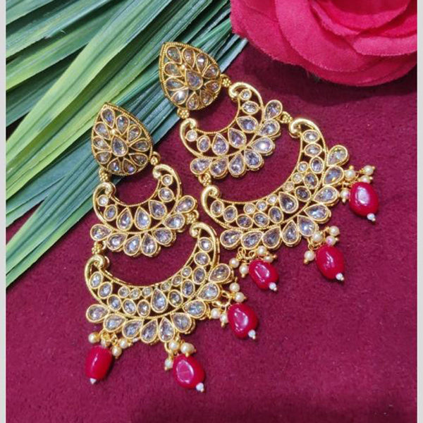 SNERA Gold Plated designer Crystal Stone And Beads Dangler Earrings