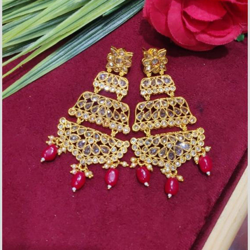 SNERA Gold Plated designer Crystal Stone And Beads Dangler Earrings