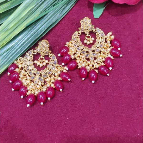 SNERA Gold Plated designer Crystal Stone And Beads Dangler Earrings