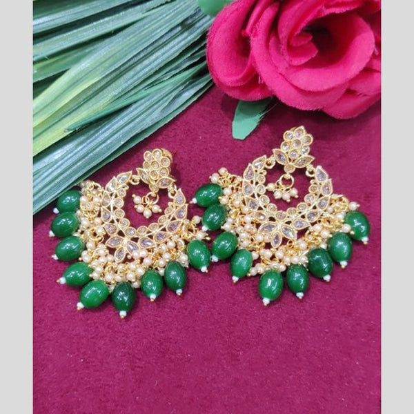 SNERA Gold Plated designer Kundan Stone And Beads Dangler Earrings