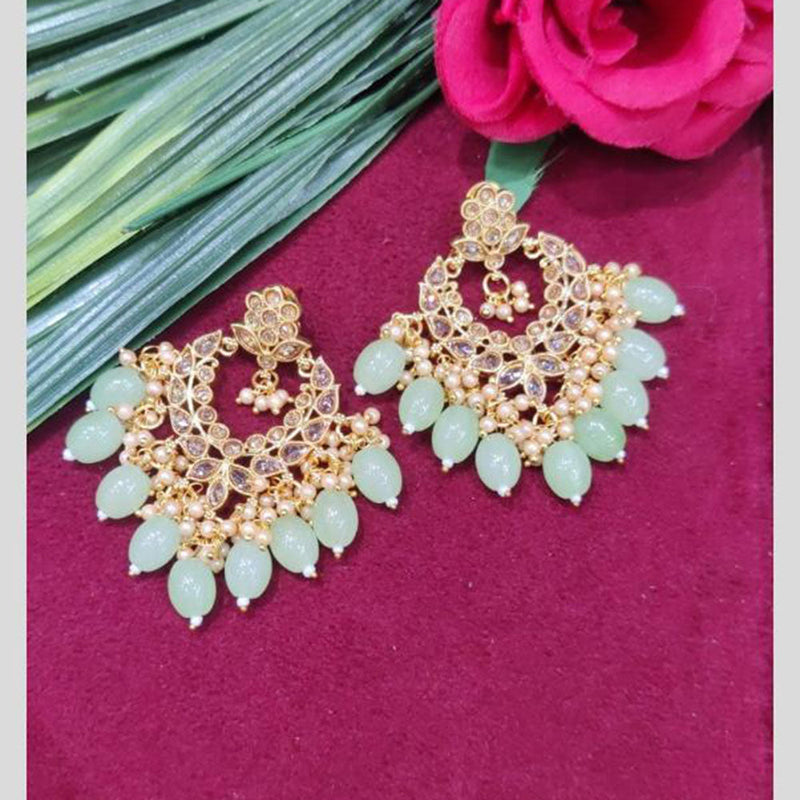 SNERA Gold Plated designer Kundan Stone And Beads Dangler Earrings