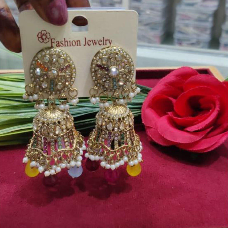 SNERA Gold Plated Austrian Stone And Crystal Stone Pearls Jhumki