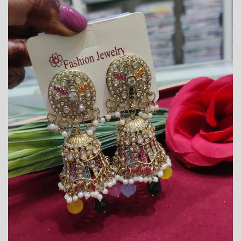 SNERA Gold Plated Austrian Stone And Crystal Stone Pearls Jhumki