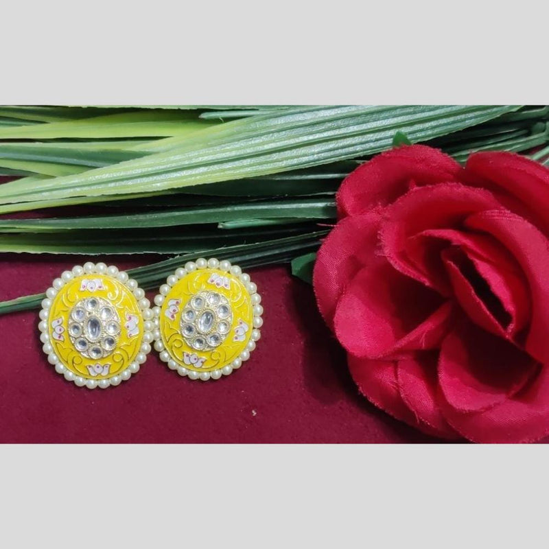 SNERA Gold Plated Kundan Stone And Meenakari Studs Earrings