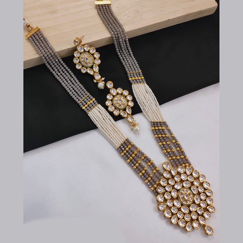 SNERA Gold Plated Crystal Stone Pearls And Beads Mirror Necklace Set