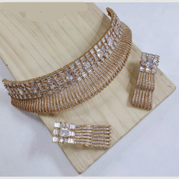 SNERA Gold Plated American Diamond Choker Necklace Set