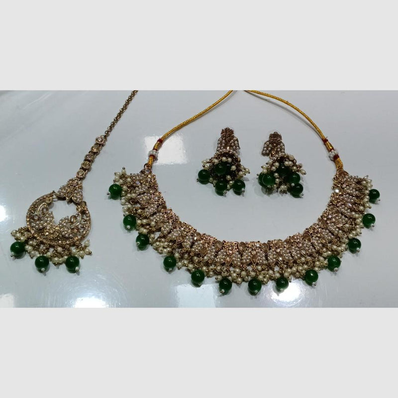 SNERA Gold Plated Crystal Stone And Beads Necklace Set