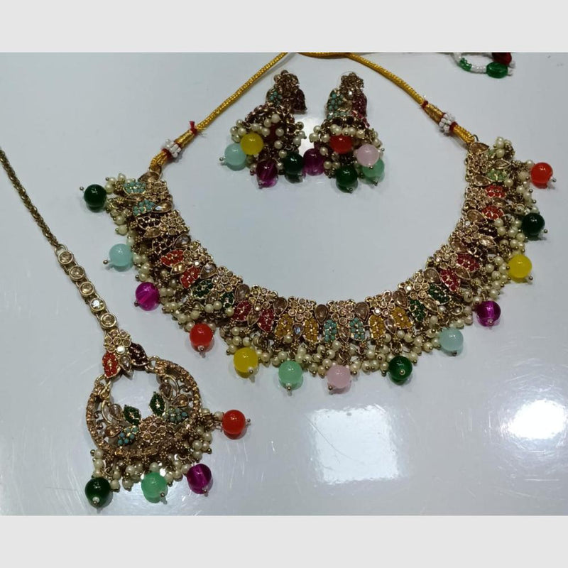 SNERA Gold Plated Crystal Stone And Beads Necklace Set