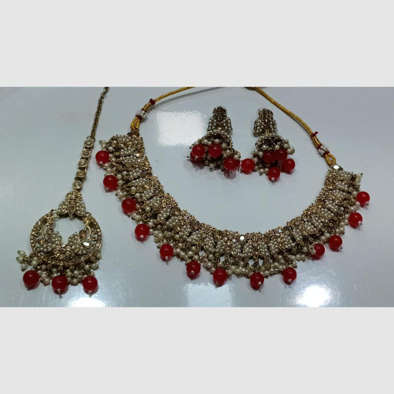 SNERA Gold Plated Crystal Stone And Beads Necklace Set